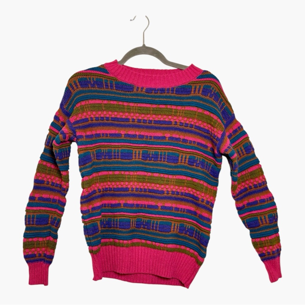 Wild Fable Pink Blue Statement Knit Sweater Electric Vintage Inspired XS